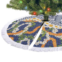 Hawaiian Plumeria Lei Tree Skirt Kakau Motifs and Palaka Half Style Blue Color - Polynesian Pride