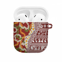 Hawaiian Plumeria Lei AirPods Case Kakau Motifs and Palaka Half Style Red Color LT03 Red - Polynesian Pride