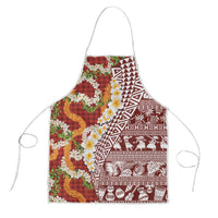 Hawaiian Plumeria Lei Apron Kakau Motifs and Palaka Half Style Red Color - Polynesian Pride