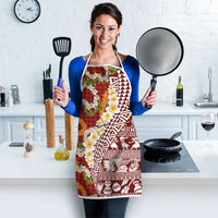 Hawaiian Plumeria Lei Apron Kakau Motifs and Palaka Half Style Red Color - Polynesian Pride