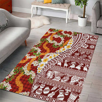 Hawaiian Plumeria Lei Area Rug Kakau Motifs and Palaka Half Style Red Color - Polynesian Pride