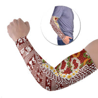 Hawaiian Plumeria Lei Arm Sleeves Kakau Motifs and Palaka Half Style Red Color - Polynesian Pride