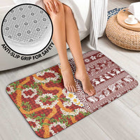 Hawaiian Plumeria Lei Bathroom Set Kakau Motifs and Palaka Half Style Red Color - Polynesian Pride
