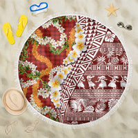 Hawaiian Plumeria Lei Beach Blanket Kakau Motifs and Palaka Half Style Red Color - Polynesian Pride
