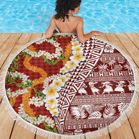 Hawaiian Plumeria Lei Beach Blanket Kakau Motifs and Palaka Half Style Red Color - Polynesian Pride