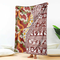 Hawaiian Plumeria Lei Blanket Kakau Motifs and Palaka Half Style Red Color LT03 - Polynesian Pride