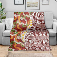 Hawaiian Plumeria Lei Blanket Kakau Motifs and Palaka Half Style Red Color LT03 - Polynesian Pride