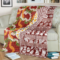 Hawaiian Plumeria Lei Blanket Kakau Motifs and Palaka Half Style Red Color LT03 - Polynesian Pride