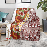 Hawaiian Plumeria Lei Blanket Kakau Motifs and Palaka Half Style Red Color LT03 - Polynesian Pride