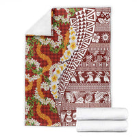Hawaiian Plumeria Lei Blanket Kakau Motifs and Palaka Half Style Red Color LT03 - Polynesian Pride