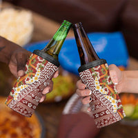 Hawaiian Plumeria Lei 4 in 1 Can Cooler Tumbler Kakau Motifs and Palaka Half Style Red Color - Polynesian Pride