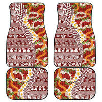Hawaiian Plumeria Lei Car Mats Kakau Motifs and Palaka Half Style Red Color - Polynesian Pride