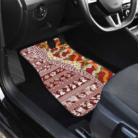 Hawaiian Plumeria Lei Car Mats Kakau Motifs and Palaka Half Style Red Color - Polynesian Pride