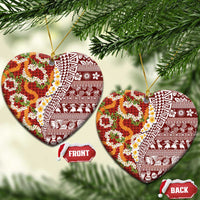 Hawaiian Plumeria Lei Ceramic Ornament Kakau Motifs and Palaka Half Style Red Color - Polynesian Pride