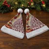 Hawaiian Plumeria Lei Christmas Santa Hat Kakau Motifs and Palaka Half Style Red Color - Polynesian Pride