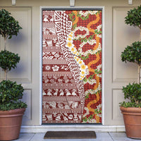 Hawaiian Plumeria Lei Door Cover Kakau Motifs and Palaka Half Style Red Color - Polynesian Pride