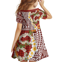 Hawaiian Plumeria Lei Family Matching Short Sleeve Bodycon Dress and Hawaiian Shirt Kakau Motifs and Palaka Half Style Red Color - Polynesian Pride