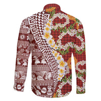 Hawaiian Plumeria Lei Family Matching Short Sleeve Bodycon Dress and Hawaiian Shirt Kakau Motifs and Palaka Half Style Red Color - Polynesian Pride