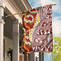 Hawaiian Plumeria Lei Garden Flag Kakau Motifs and Palaka Half Style Red Color - Polynesian Pride