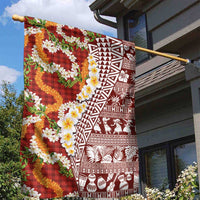 Hawaiian Plumeria Lei Garden Flag Kakau Motifs and Palaka Half Style Red Color - Polynesian Pride
