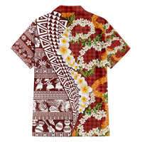 Hawaiian Plumeria Lei Hawaiian Shirt Kakau Motifs and Palaka Half Style Red Color LT03 - Polynesian Pride