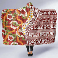 Hawaiian Plumeria Lei Hooded Blanket Kakau Motifs and Palaka Half Style Red Color - Polynesian Pride