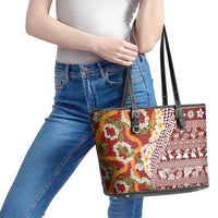 Hawaiian Plumeria Lei Leather Tote Bag Kakau Motifs and Palaka Half Style Red Color - Polynesian Pride