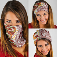 Hawaiian Plumeria Lei Neck Gaiter Kakau Motifs and Palaka Half Style Red Color - Polynesian Pride