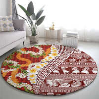Hawaiian Plumeria Lei Round Carpet Kakau Motifs and Palaka Half Style Red Color LT03 - Polynesian Pride