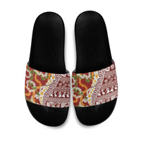 Hawaiian Plumeria Lei Slide Sandals Kakau Motifs and Palaka Half Style Red Color - Polynesian Pride