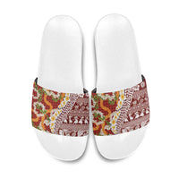 Hawaiian Plumeria Lei Slide Sandals Kakau Motifs and Palaka Half Style Red Color - Polynesian Pride