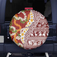 Hawaiian Plumeria Lei Spare Tire Cover Kakau Motifs and Palaka Half Style Red Color - Polynesian Pride