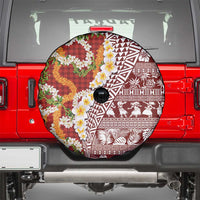 Hawaiian Plumeria Lei Spare Tire Cover Kakau Motifs and Palaka Half Style Red Color - Polynesian Pride
