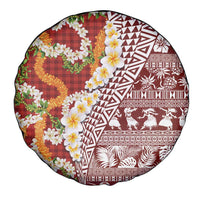 Hawaiian Plumeria Lei Spare Tire Cover Kakau Motifs and Palaka Half Style Red Color - Polynesian Pride