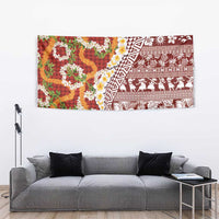 Hawaiian Plumeria Lei Tapestry Kakau Motifs and Palaka Half Style Red Color LT03 - Polynesian Pride