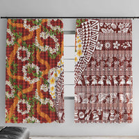 Hawaiian Plumeria Lei Window Curtain Kakau Motifs and Palaka Half Style Red Color - Polynesian Pride