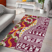 Hawaiian Plumeria Lei Area Rug Kakau Motifs and Palaka Half Style Pink Color - Polynesian Pride