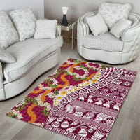 Hawaiian Plumeria Lei Area Rug Kakau Motifs and Palaka Half Style Pink Color - Polynesian Pride