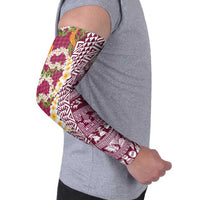 Hawaiian Plumeria Lei Arm Sleeves Kakau Motifs and Palaka Half Style Pink Color - Polynesian Pride