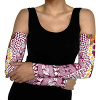 Hawaiian Plumeria Lei Arm Sleeves Kakau Motifs and Palaka Half Style Pink Color - Polynesian Pride