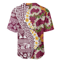 Hawaiian Plumeria Lei Baseball Jersey Kakau Motifs and Palaka Half Style Pink Color LT03 - Polynesian Pride