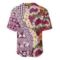 Hawaiian Plumeria Lei Baseball Jersey Kakau Motifs and Palaka Half Style Pink Color - Polynesian Pride