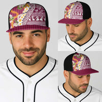 Hawaiian Plumeria Lei Baseball Net Cap Kakau Motifs and Palaka Half Style Pink Color - Polynesian Pride