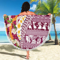 Hawaiian Plumeria Lei Beach Blanket Kakau Motifs and Palaka Half Style Pink Color - Polynesian Pride