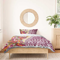 Hawaiian Plumeria Lei Bedding Set Kakau Motifs and Palaka Half Style Pink Color - Polynesian Pride