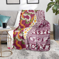 Hawaiian Plumeria Lei Blanket Kakau Motifs and Palaka Half Style Pink Color - Polynesian Pride