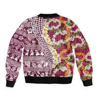 Hawaiian Plumeria Lei Bomber Jacket Kakau Motifs and Palaka Half Style Pink Color LT03 - Polynesian Pride