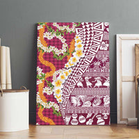 Hawaiian Plumeria Lei Canvas Wall Art Kakau Motifs and Palaka Half Style Pink Color - Polynesian Pride