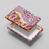 Hawaiian Plumeria Lei Canvas Wall Art Kakau Motifs and Palaka Half Style Pink Color - Polynesian Pride