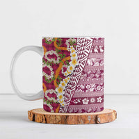 Hawaiian Plumeria Lei Ceramic Mug Kakau Motifs and Palaka Half Style Pink Color - Polynesian Pride